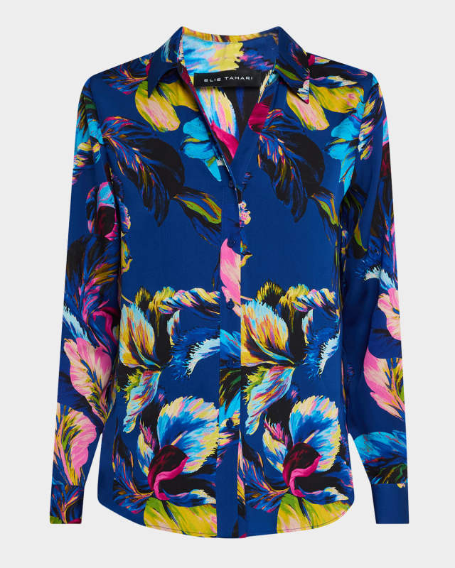 The Madeline Daphne Floral-Print Silk Blouse